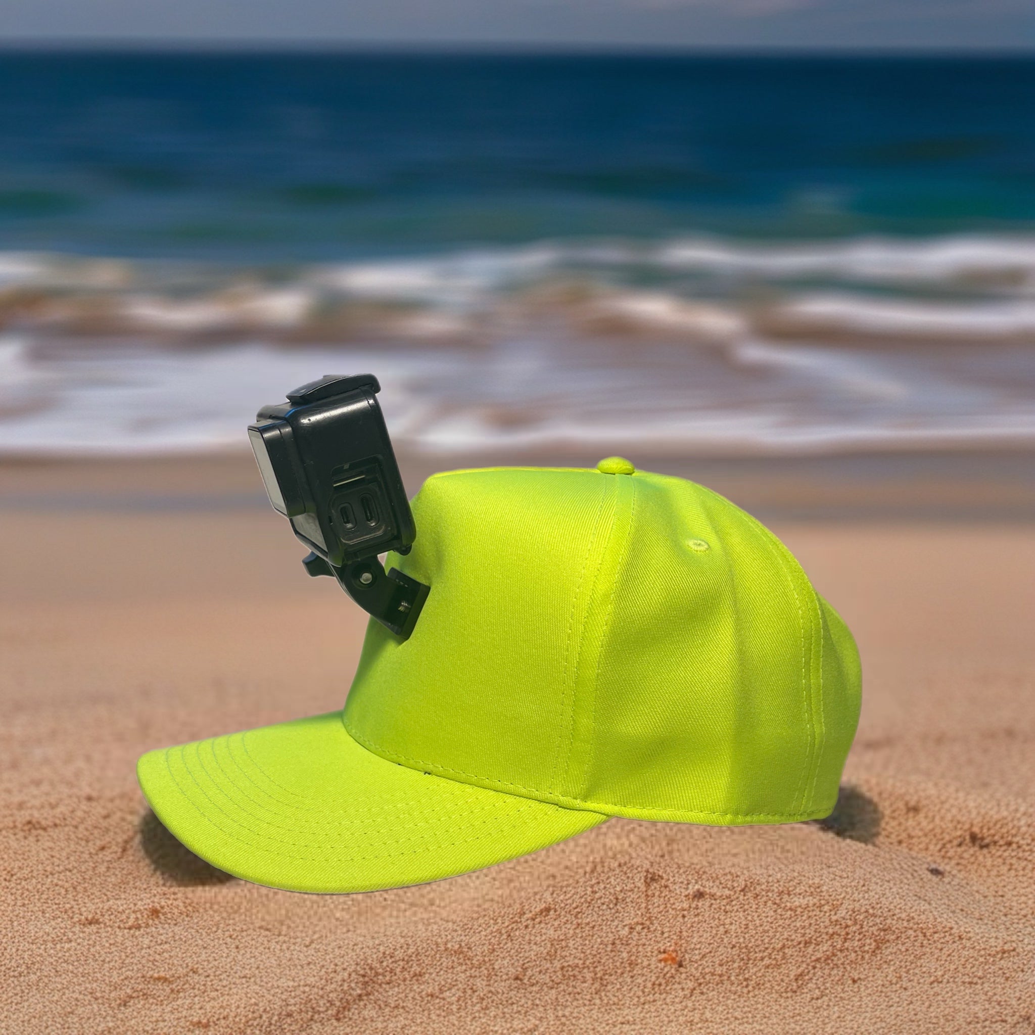 #ActionHatCustom: Hi-Viz Green 5-Panel Curved Bill